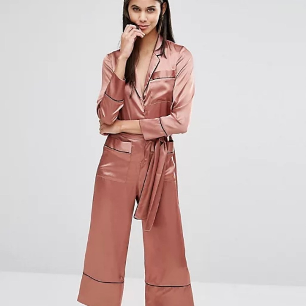 ASOS. Pajama style satin jumpsuit. Mauve/ Dusty Pink